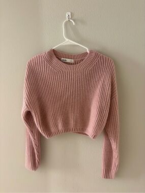 Elodie Cropped Ribbed Crew Sweater in Dusty Rose
